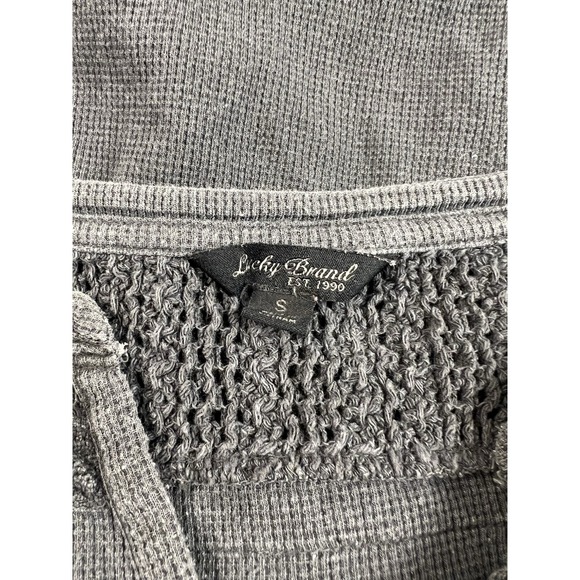 Y2K Lucky Brand SZ S Gray Knit Crochet Detail Long Sleeve Shirt Top Women's - Picture 4 of 7